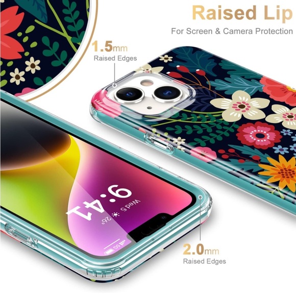 Esdot iPhone 14 Case/Built-in Screen Protector,“Blooming Flowers” - Picture 3 of 10